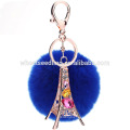 Wholesale rhinestone eiffel tower keychain fur ball keychain